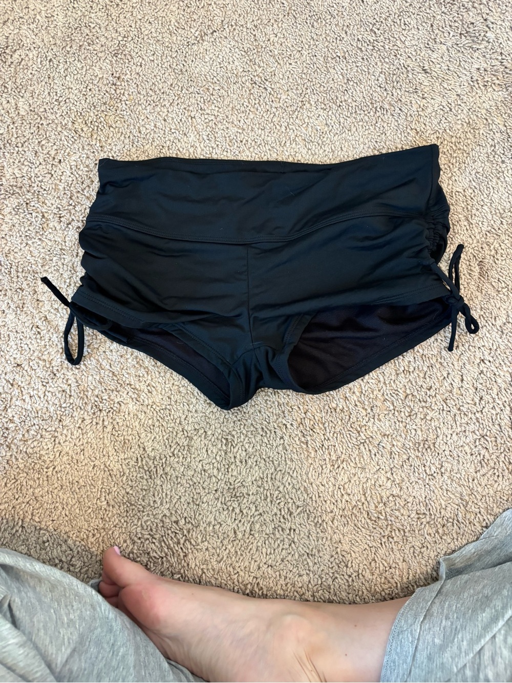 Athleta Black Drawstring Side-Ruched Athletic Shorts
